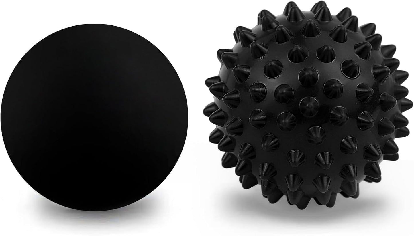 Massage Lacrosse Ball, Spiky Massage Ball, for Deep Tissue, Trigger Point and Myofascial Release, Muscle Knots, and Yoga Therapy (Black-Black)