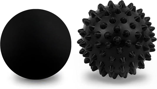 Massage Lacrosse Ball, Spiky Massage Ball, for Deep Tissue, Trigger Point and Myofascial Release, Muscle Knots, and Yoga Therapy (Black-Black)
